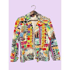 Vintage Harve Benard Multicolor Abstract Print Blazer Jacket Size S 4/6 Womens